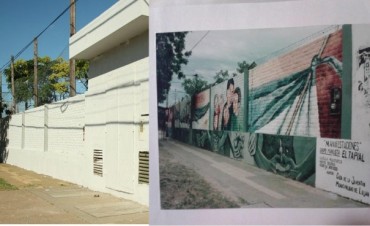 Tapan un mural sobre derechos humanos para recibir a referente de la Juventud PRO