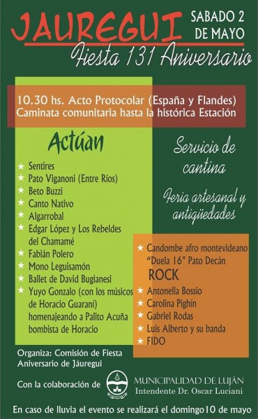 Se viene un gran festejo por los 131 años de la localidad de Jáuregui