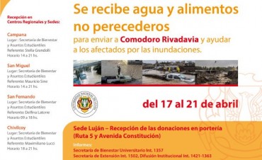La UNLu recibe donaciones para Comodoro Rivadavia