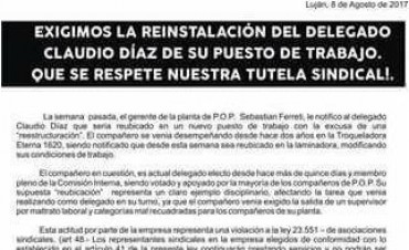 Trabajadores de Cartocor contra "reubicación" de delegado gremial